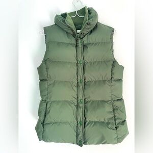 J. Crew Dark Green Snap Front Quilted Down Puffer Vest Jacket small